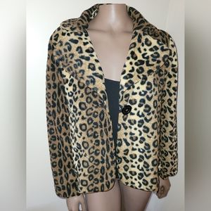 Susan Graver Fleece Leopard Print Button Front Jacket